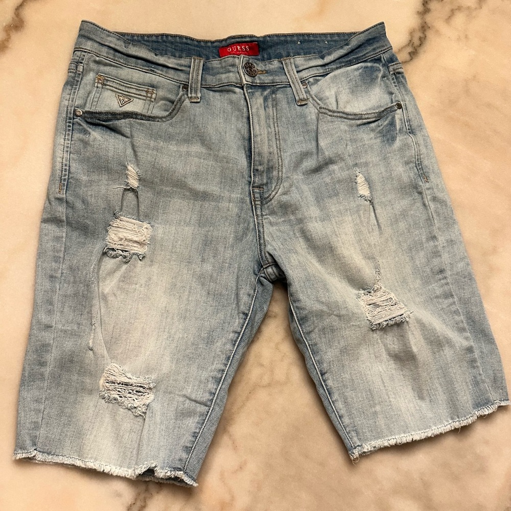 GUESS Light Wash Distressed Denim Shorts
